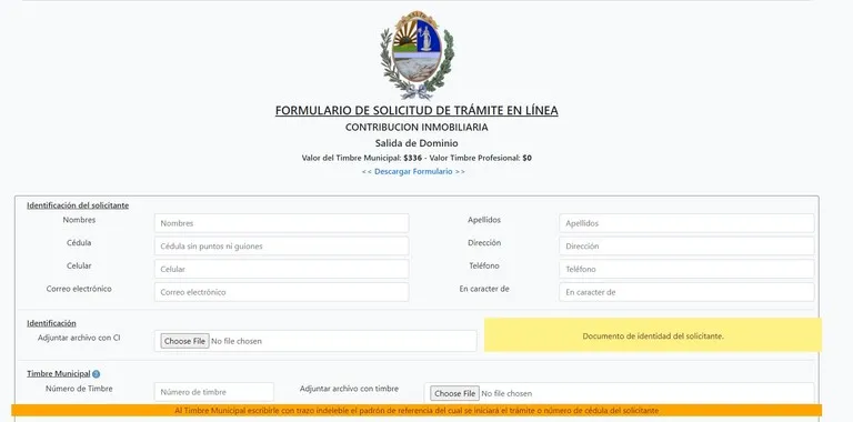 Formulario web para pagar la contribución inmobiliaria de Salto