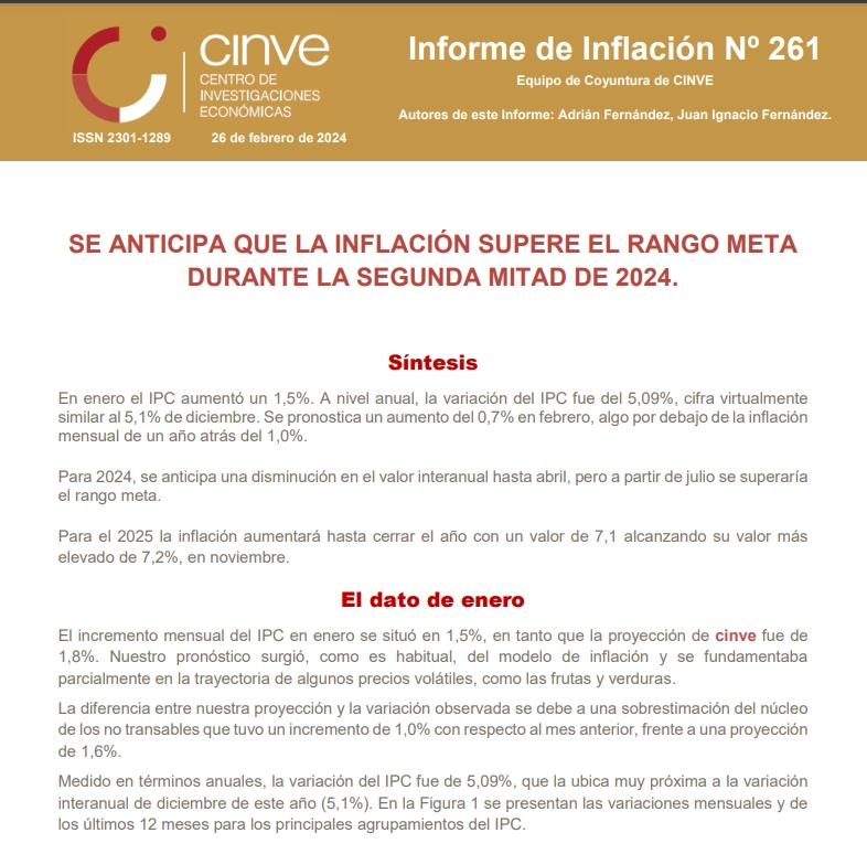 CINVE Informe de Inflación - N.º 261..