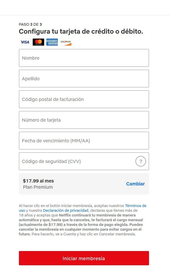 Paso 3 - Suscripción a Netflix desde Uruguay