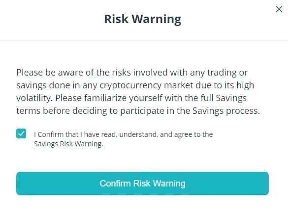 Mensaje de aviso de riesgo de CEX.IO