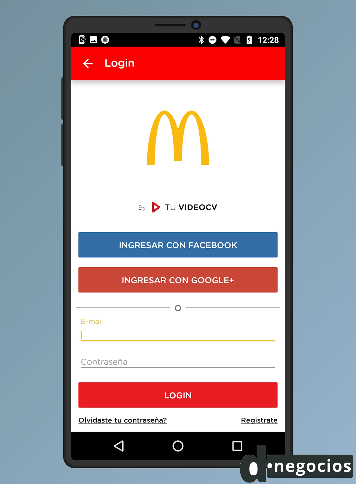 Pantalla de login de la app de McDonald's Uruguay.