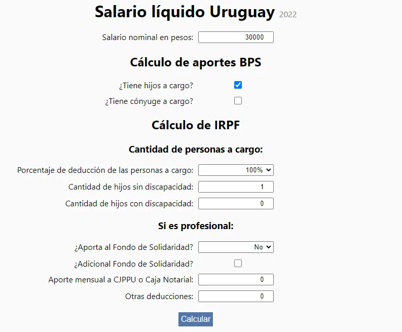 Simulador de código abierto de salario líquido en Uruguay.