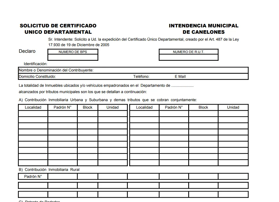Certificado Único Departamental (CUD) de Canelones