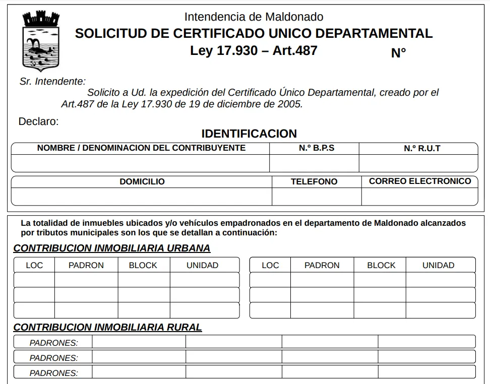 Certificado Único Departamental (CUD) de Maldonado.