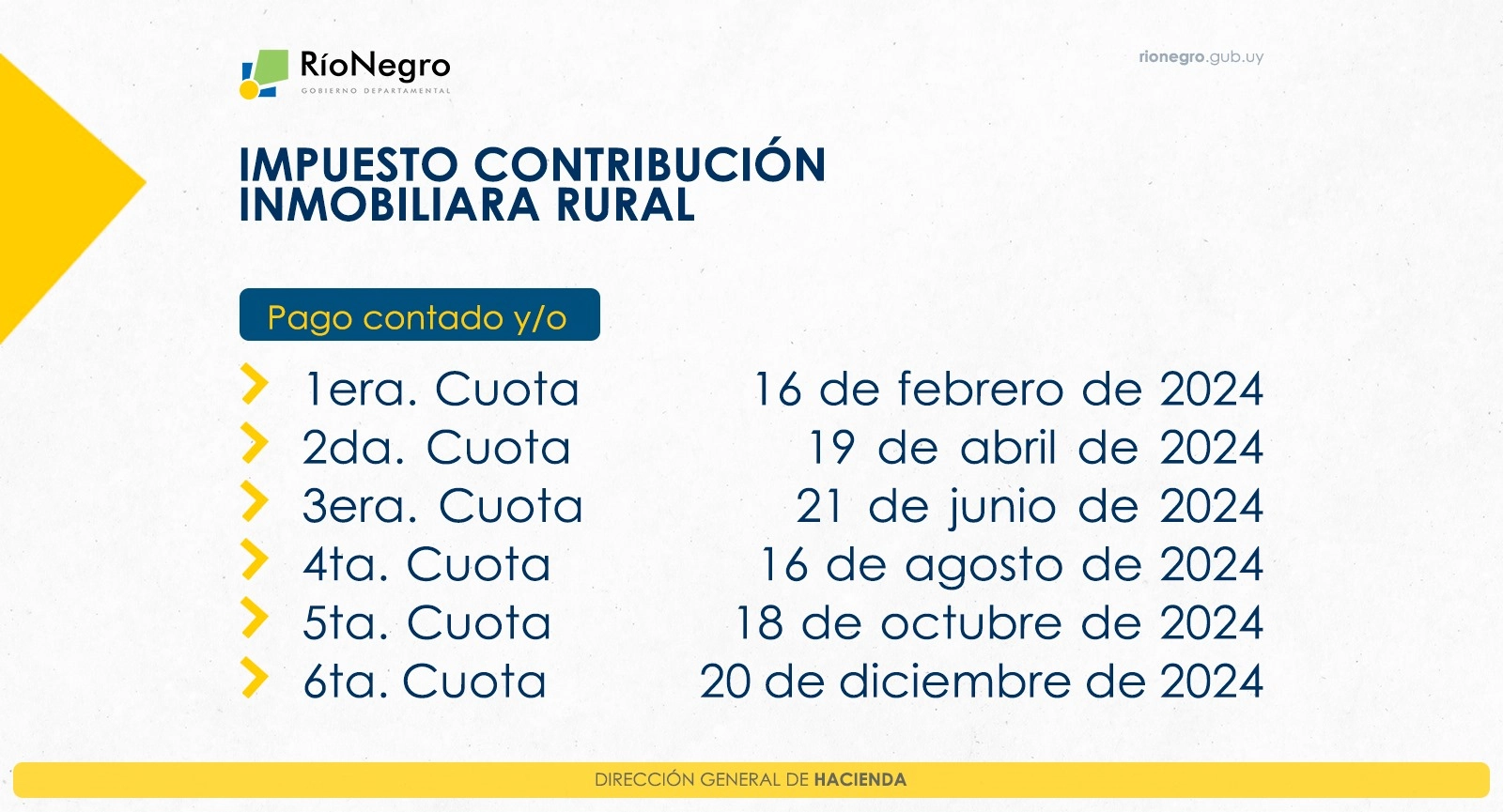 Calendario vencimiento contribución inmobiliaria rural Río Negro.