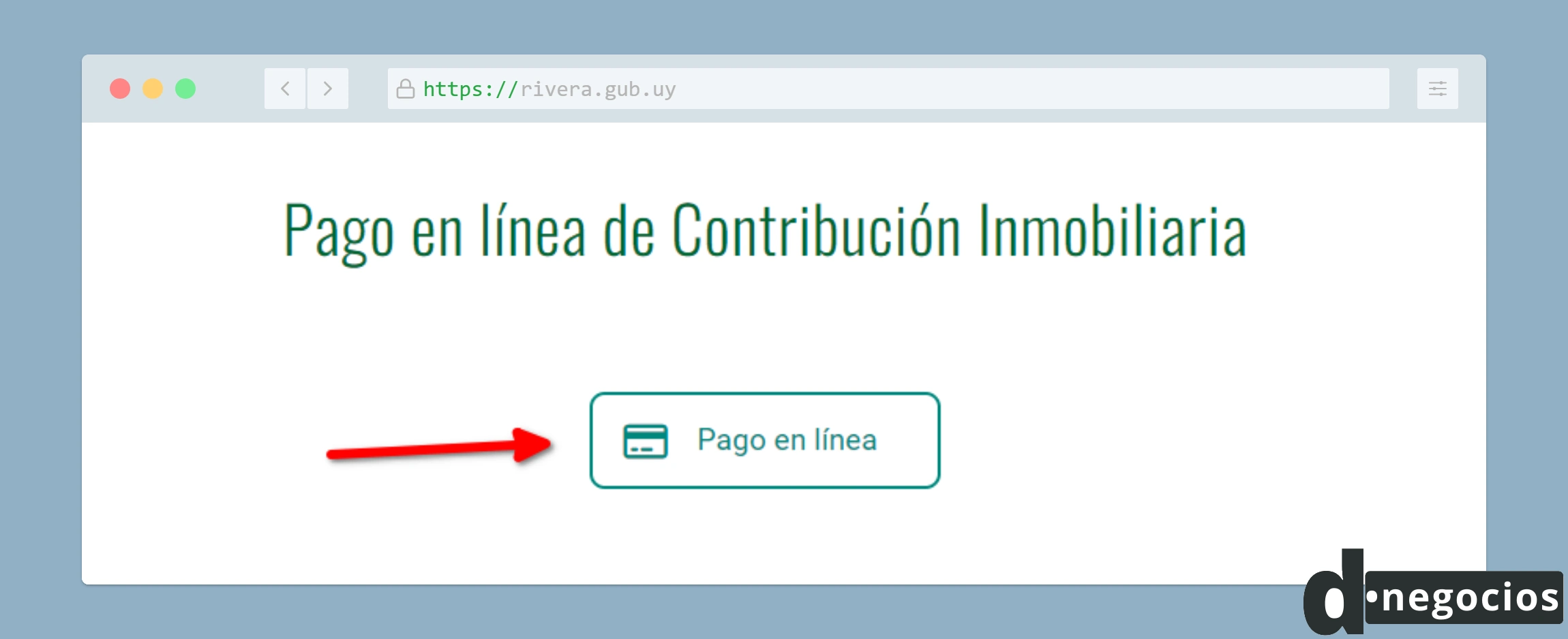Acceso al pago en línea de la contribución inmobiliaria desde el sitio web de la Intendencia de Rivera.
