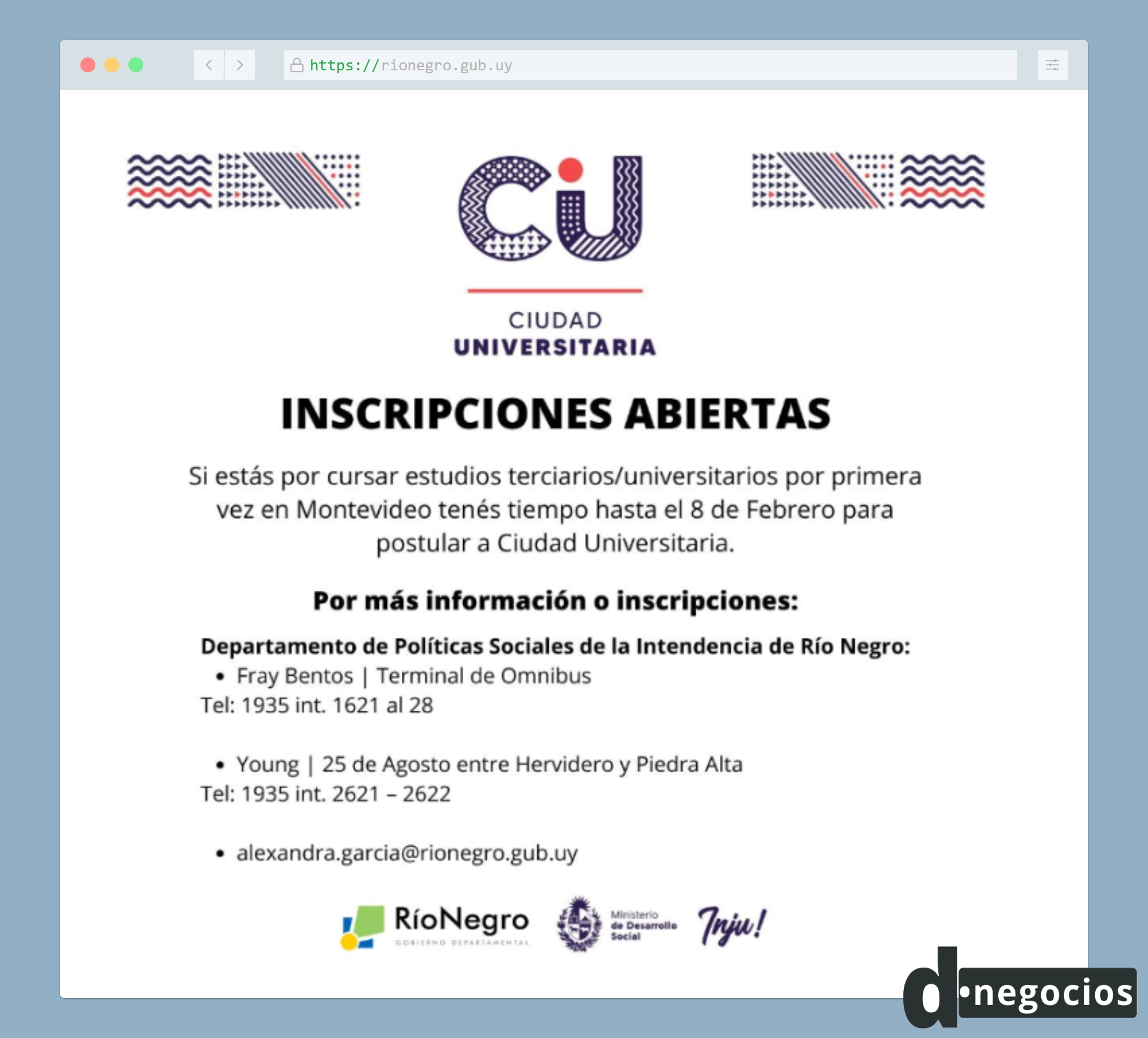 Postulación a la Ciudad Universitaria INJU desde el departamento de Río Negro.