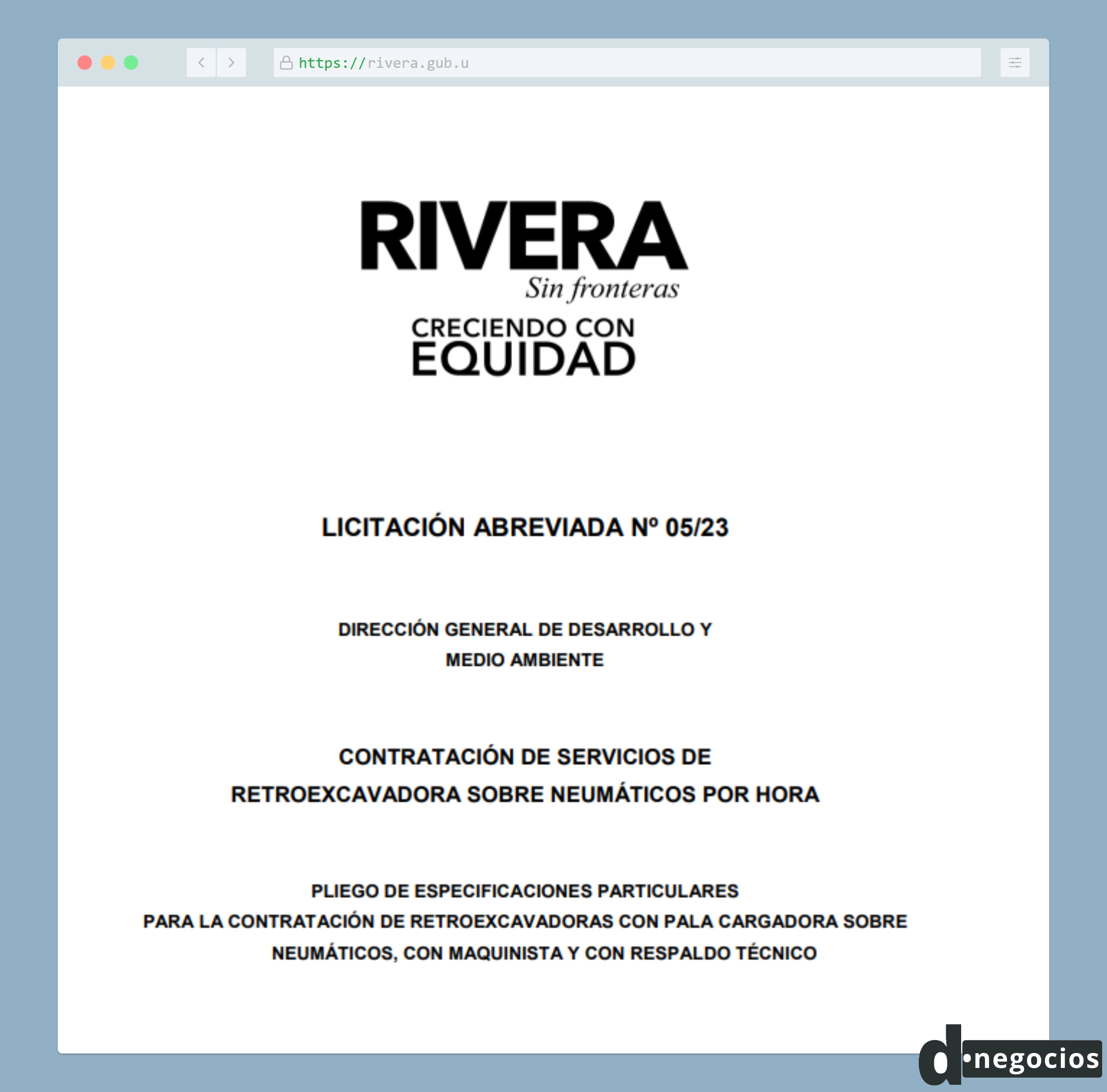 Pliego de la licitación abreviada N° 05/23 de la Intendencia de Rivera.