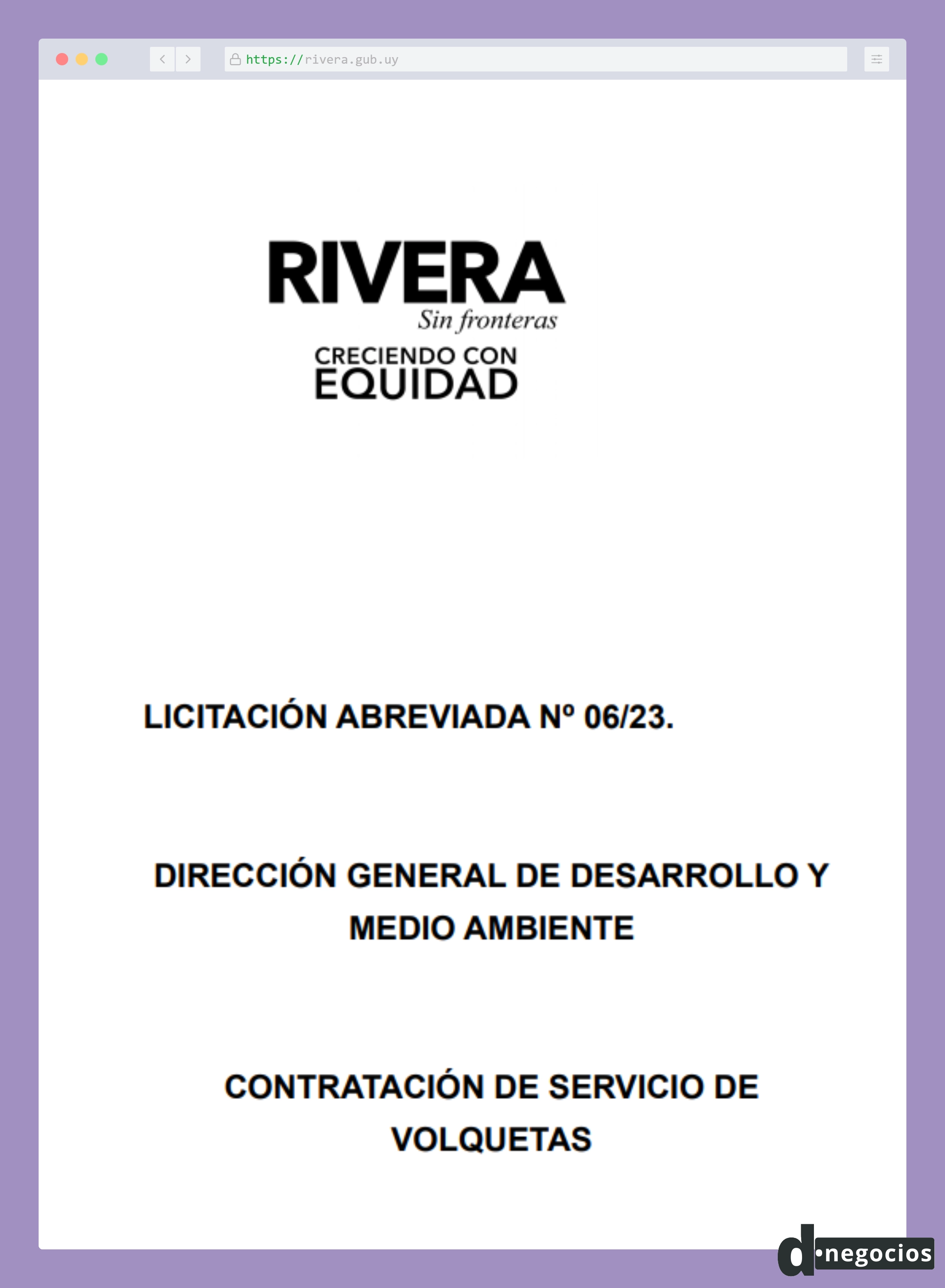 Llamado para la contratación de servicios de volquetas en Rivera.