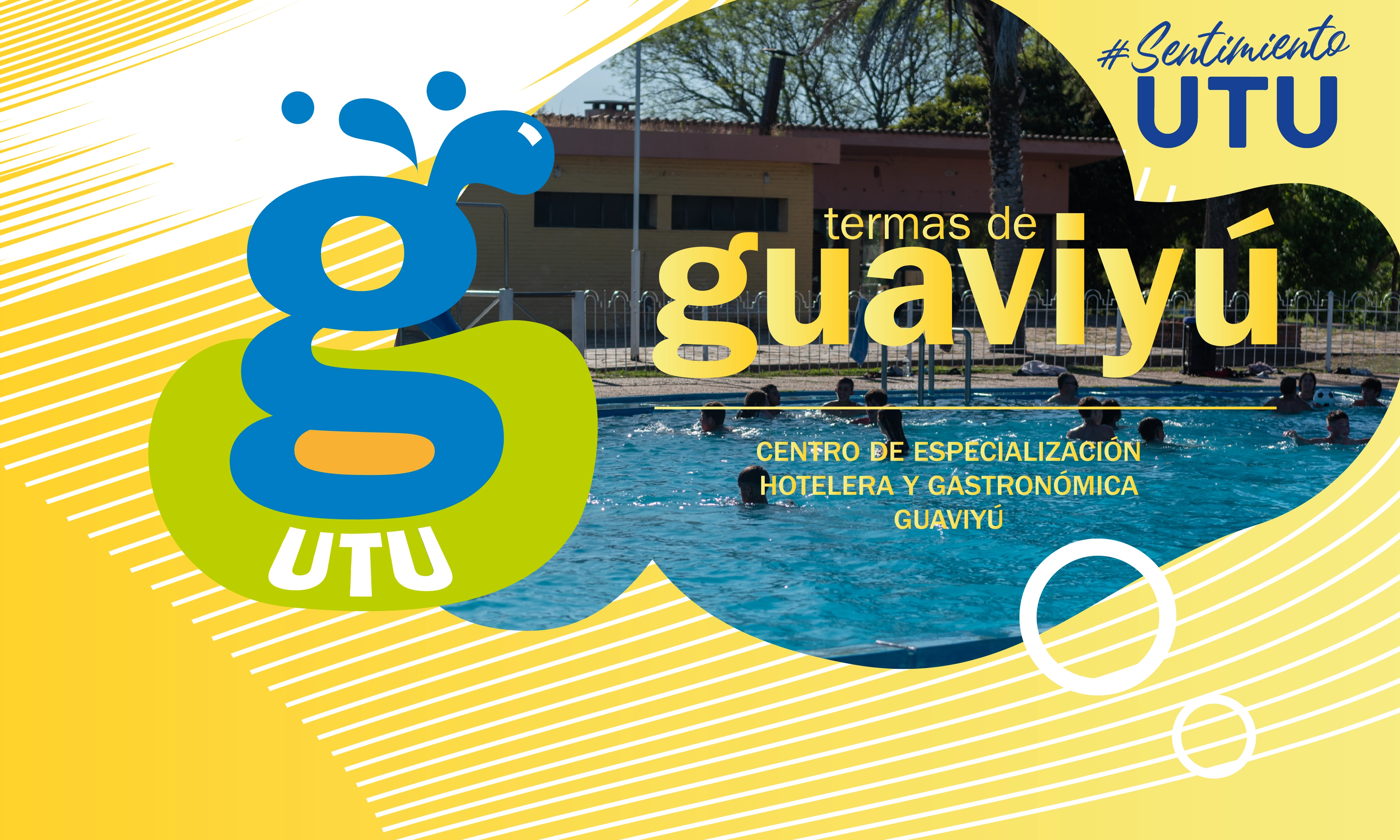 Folleto oficial de UTU promoviendo las cabañas de las Termas de Guaviyú.