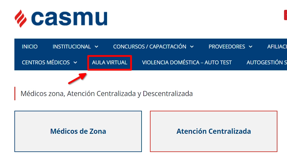Acceso al «Aula Virtual» desde el sitio oficial del CASMU.