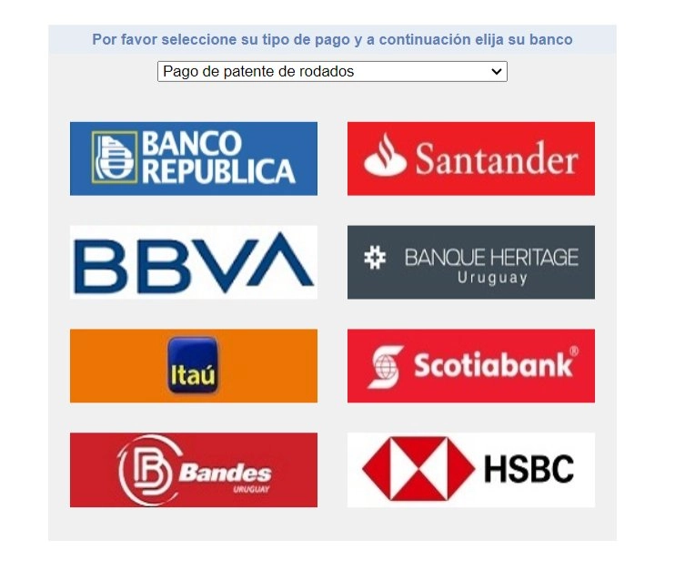 Bancos disponibles para pagar la patente de rodados en Uruguay.