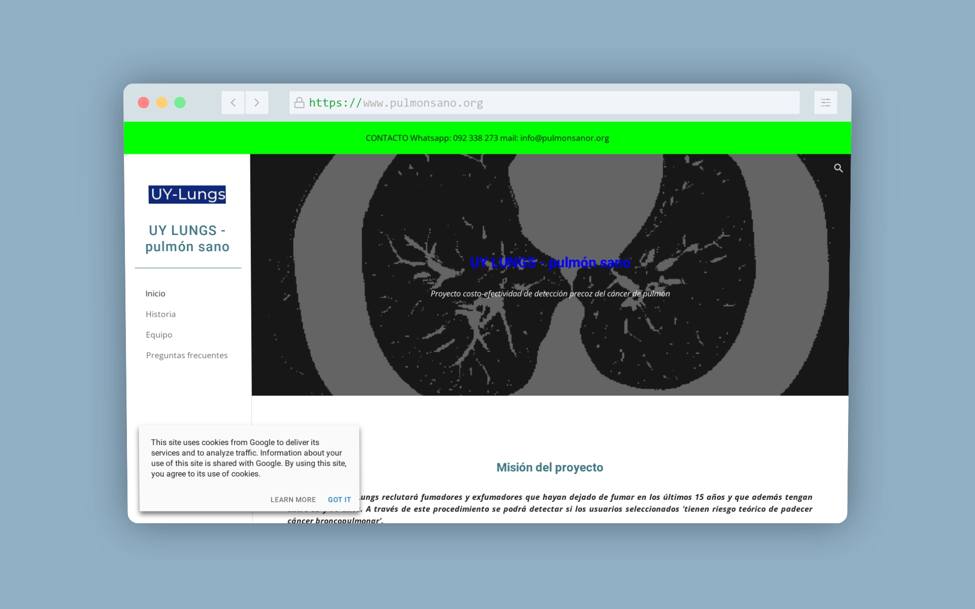 Sitio web del plan piloto Uy-Lungs en Uruguay.