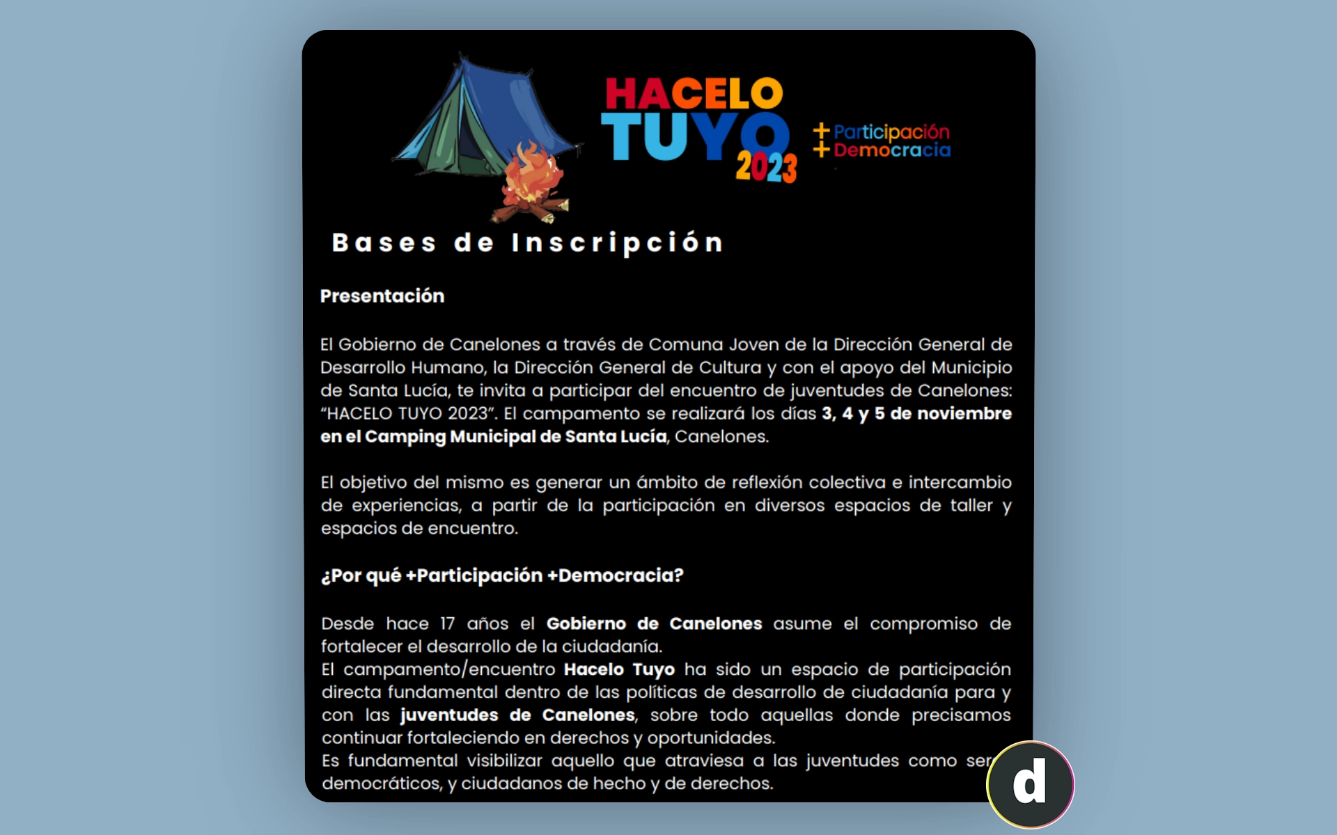 Bases del evento «Hacelo Tuyo 2023» organizado por la Intendencia de Canelones.