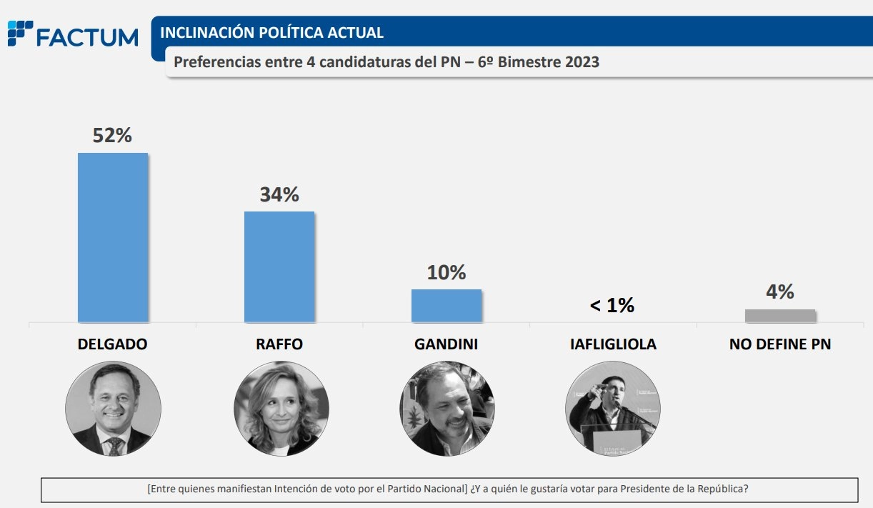 Preferencias entre las candidaturas del Partido Nacional, según la encuesta de FACTUM.