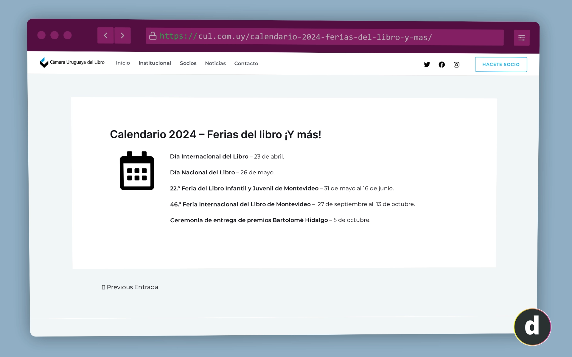 La Cámara Uruguaya del Libro publicó el calendario de actividades para el 2024.