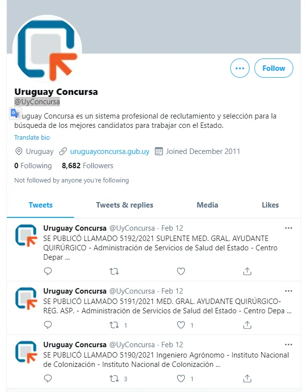 Perfil de twitter de Uruguay Concursa