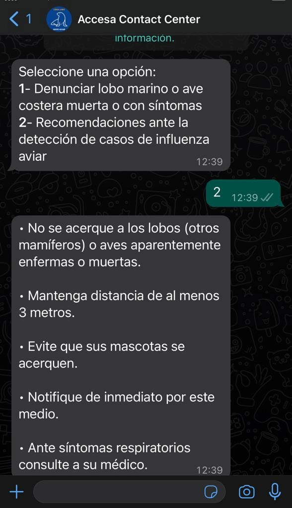 Chatbot de Línea Lobo para notificar Gripe Aviar.