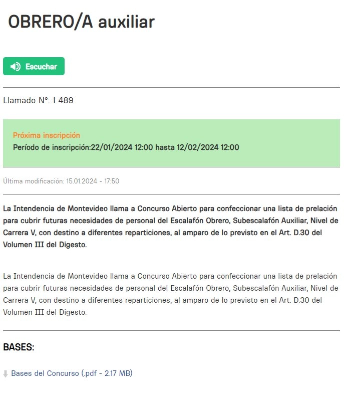 Página web de la la Intendencia de Montevideo con las bases del llamado.