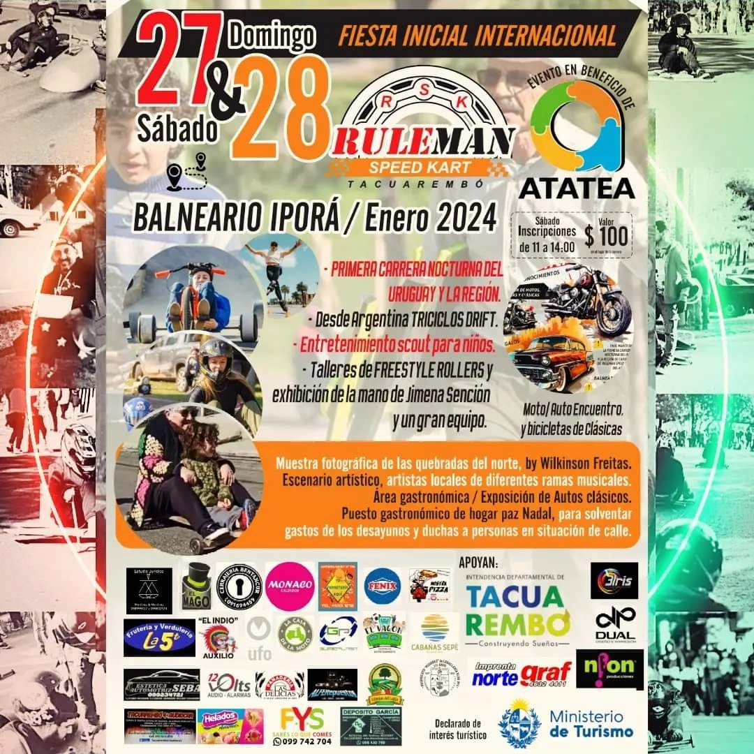 Afiche oficial de la carrera de carritos de rulemanes en Balneario Iporá.